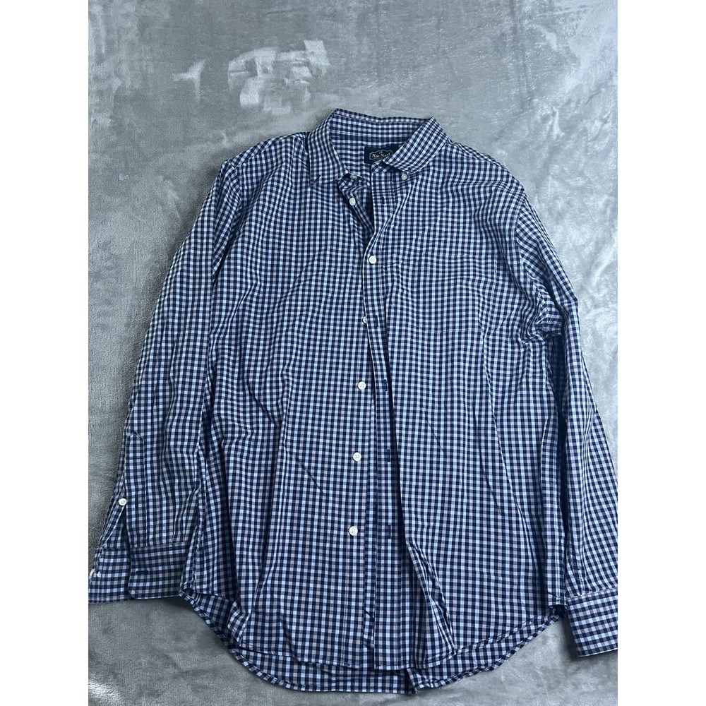Nat Nast Mens Shirt XL Blue White Gingham Check Long Sleeve Button Front